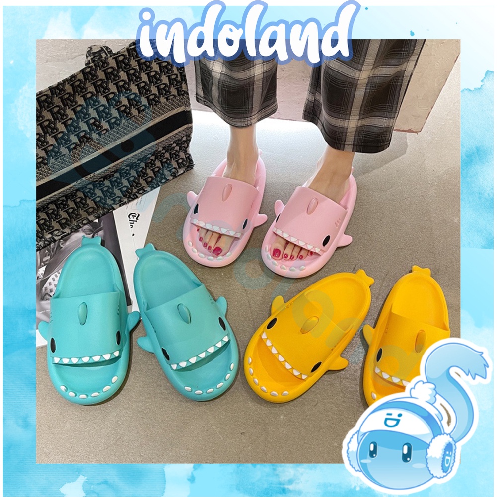 ☀ INDOLAND ☀ Sandal Slip On Wanita Karakter Hiu Dewasa Korean Style Sendal Anti Slip Ringan R793