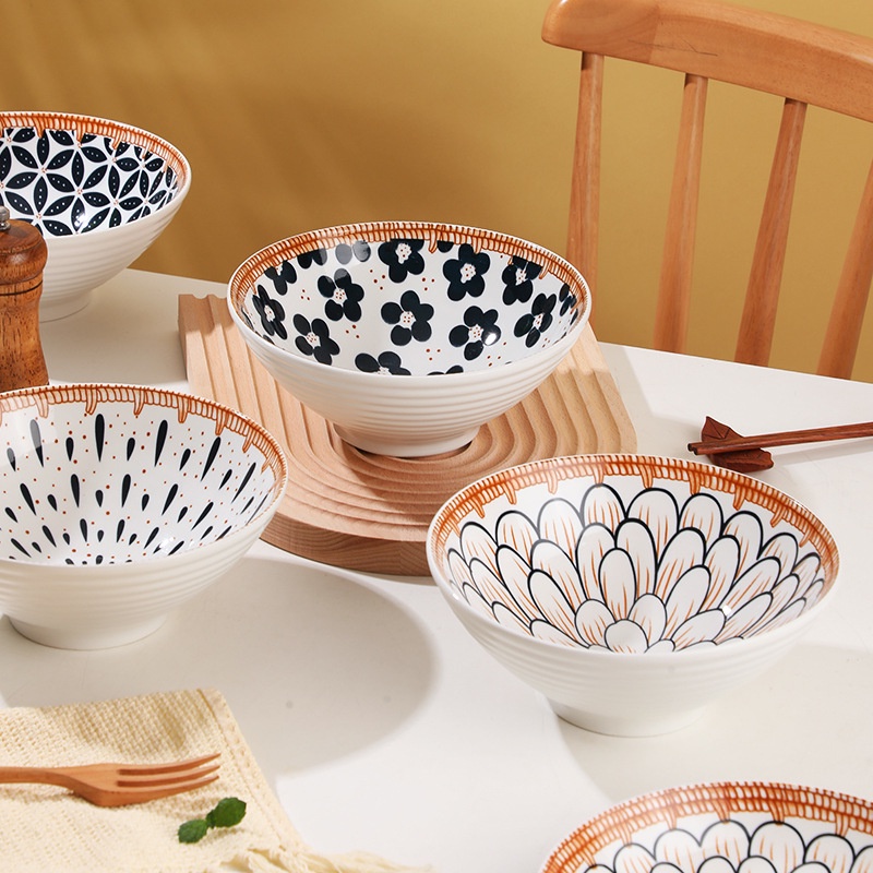 Mangkok Keramik Ramen Motif Anyaman - Ukuran 20cm