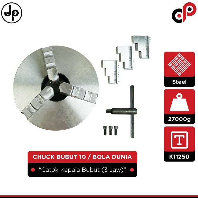 Chuck Bubut 10" 3 Jaw| Claw Bubut | Catok Kepala Bubut (BOLA DUNIA)