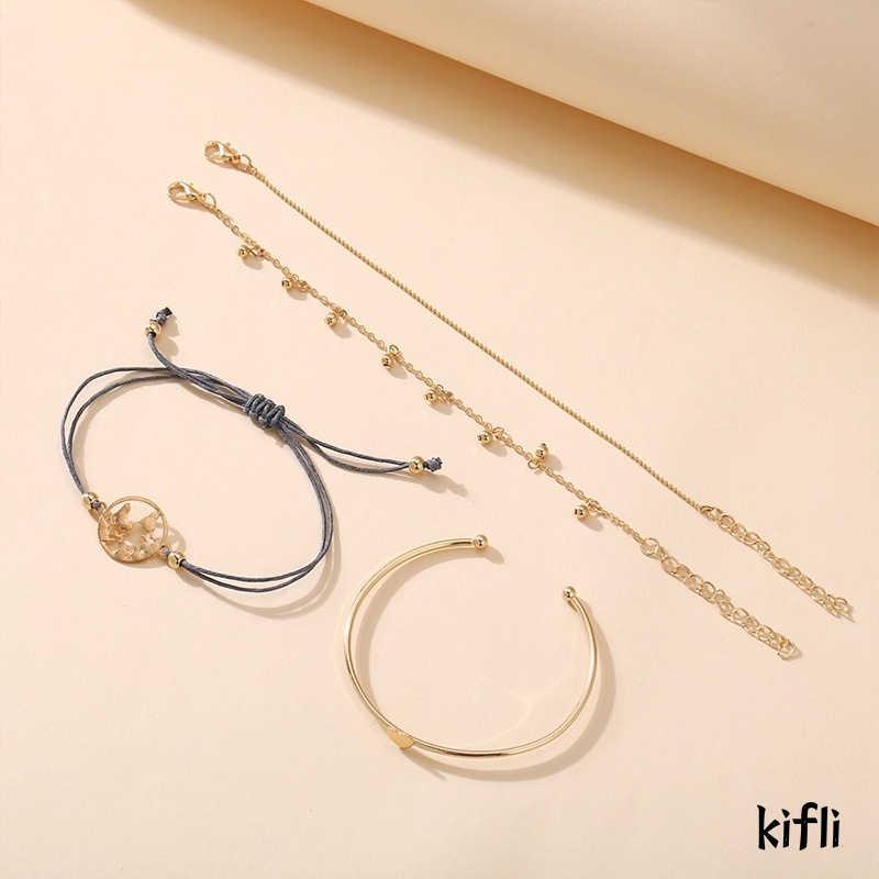 4Pcs,Fashion Emas Cinta Pembukaan Vintage,Gelang Set,Wanita Perhiasan,Aksesoris