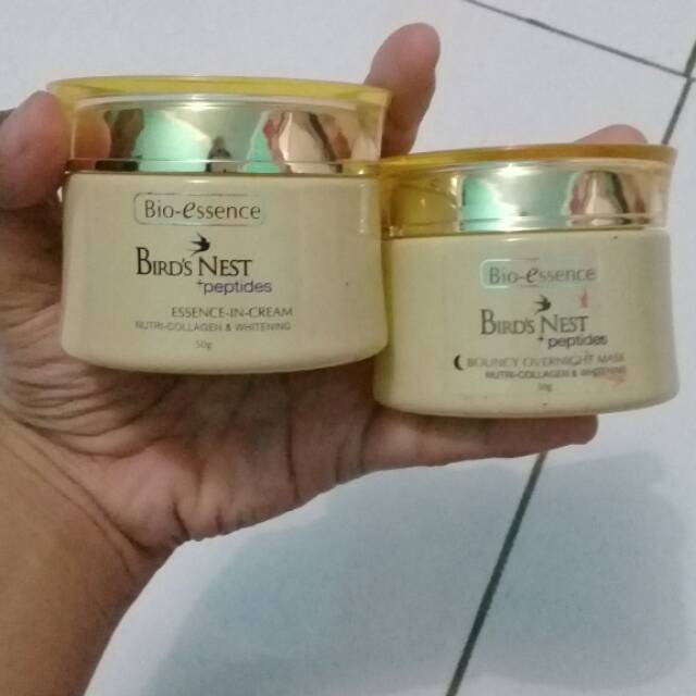 Bio Essence Bird's Nest + Peptides Essence In Cream dan Bouncy Overnight Mask