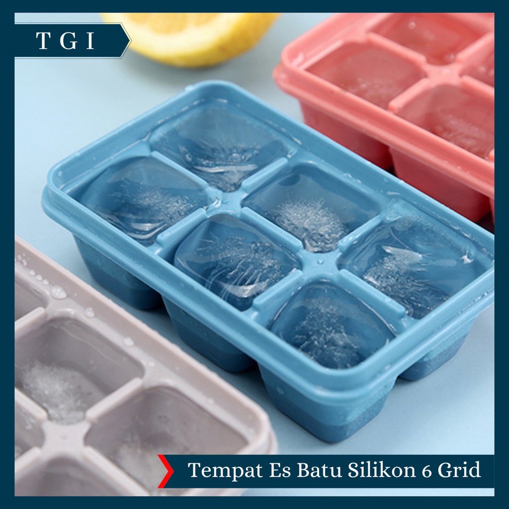 TGI - CETAKAN ES BATU SILIKON 6 GRID | ICE CUBE MAKER 6 GRID | CETAKAN ES BATU 6 SEKAT BAHAN SILIKON FOOD GRADE DENGAN TUTUP CETAKAN ES BATU SILIKON MINI 6 LUBANG