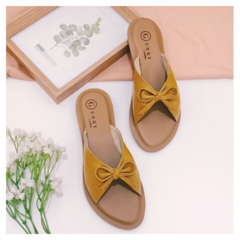 Sandal Kulit Wanita Sandal Teplek Asli Sukaregang Model Pita Terbaru 2021 Kulit Sapi Asli