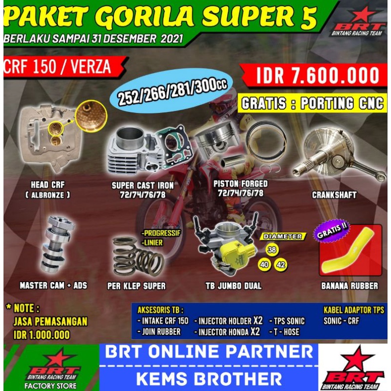 PISTON BRT CRF PAKET BRT CRF VERZA 150 GORILA SUPER 5