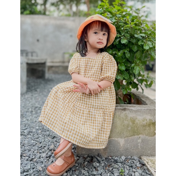 Yobebee Dress Kotak Anak Perempuan Usia 1 2 3 4 5 Tahun Baju Bayi Korea Gaun Babydoll Daster Kids Motif Plaid Warna Pastel Katun Lembut Model Baju Casual Harian Main Santai Anak Cewek