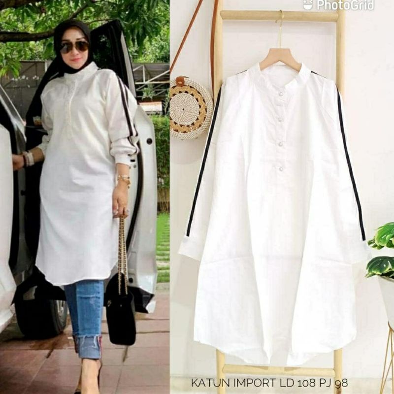 Linea Tunik, TUNIK PUTIH WANITA CANTIK BAHAN KATUN IMPORT LD 110 FIT XXL TERMURAH TERLARIS OOTD