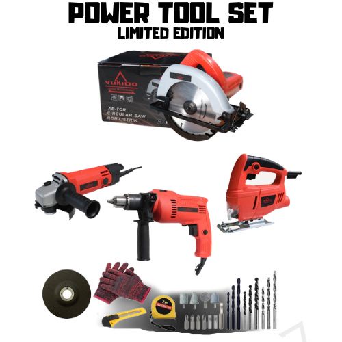 free Koper PAKET TUKANG KAYU ISI 4 MESIN GERGAJI KAYU CIRCULAR SAW 7IN+MESIN BOR LISTRIK BOR 13MM + 