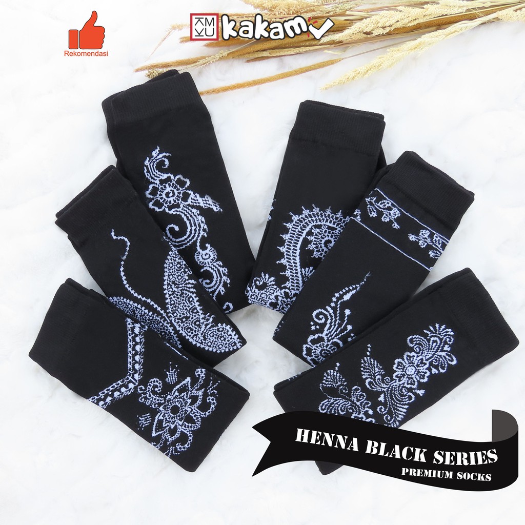 Kakamu Kaos Kaki Jempol Motif Henna Black/Hitam