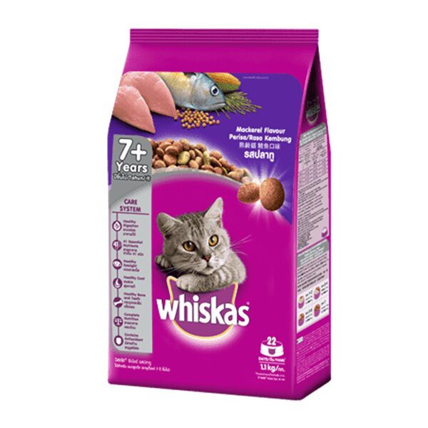 Whiskas Mackerel Senior 1.1kg 1.1 kg Makanan Kucing Adult Cat Dry Food