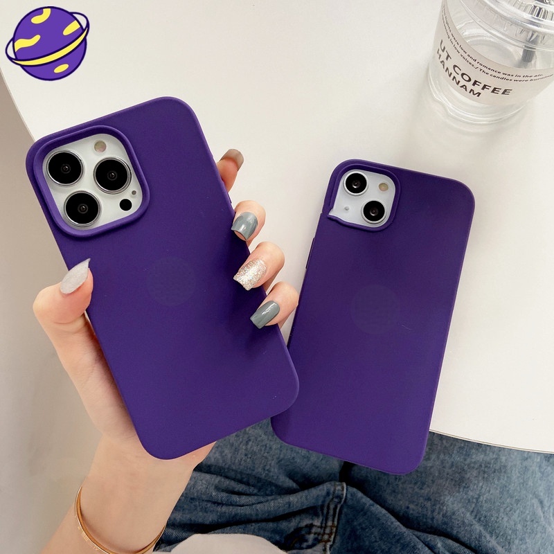 Soft Case Silikon Warna Ungu Tua Untuk IPhone 11 12 13 14 Pro X XR XS Max 7 8 Plus