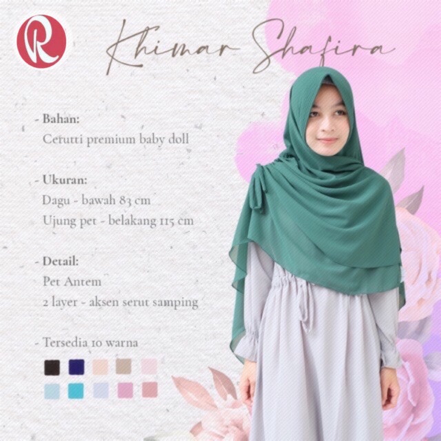 khimar shafira, khimar syari 2 layer kerut samping