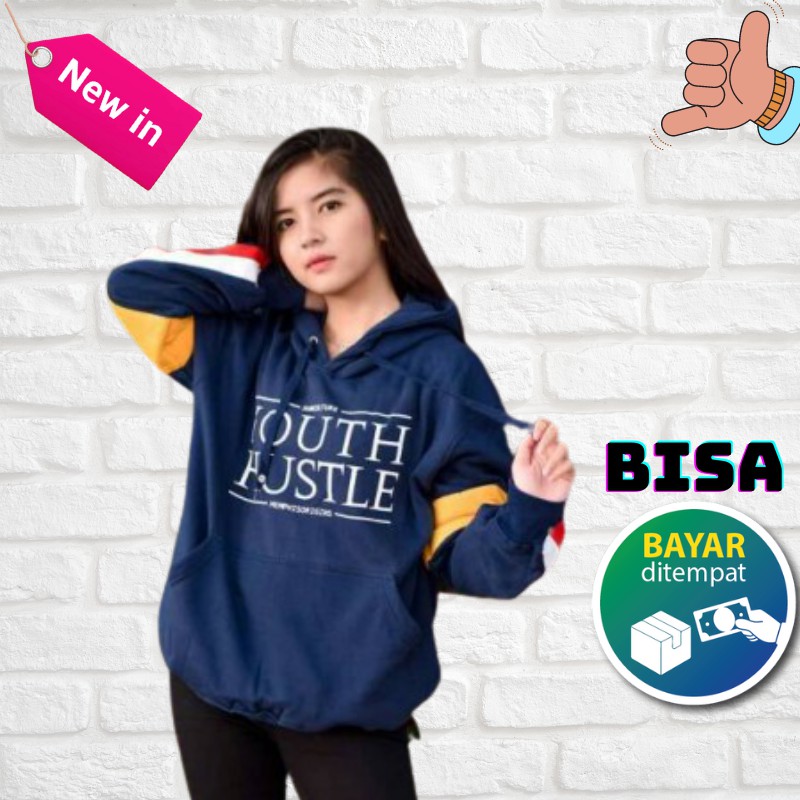 (BISA COD)  Hoodie wanita / cewe Hoodie murah sweater murah warna navy memphis origins youth hustle