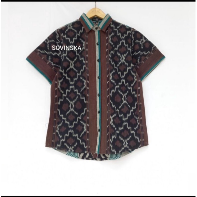 Atasan Tenun WP 176 Hijau Kemeja Pria Batik Lengan Pendek Baju Kerja Sovinska