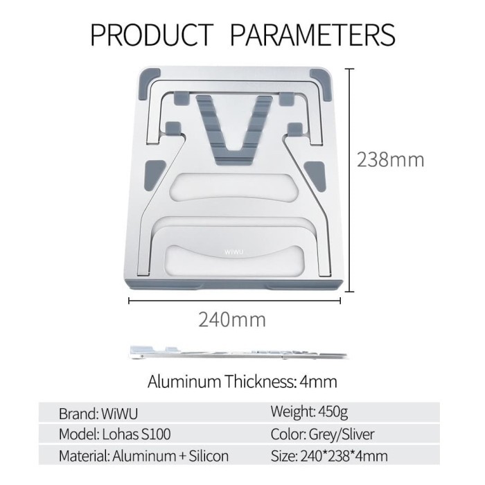 Wiwu-S100 Stand Holder Laptop Universal Bahan Metal Bisa Dilipat Flexible