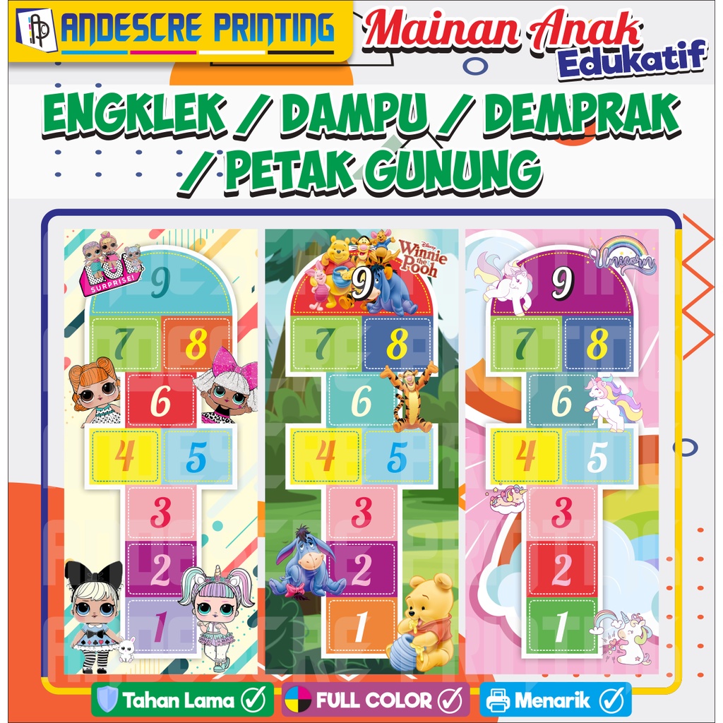 Mainan Edukasi Anak Engklek / Dampu / Demprak / Petak Gunung Praktis & Simpel FREE TAS + GACOAN