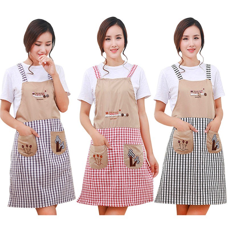 Celemek Masak Celemek Kain Katun Apron Masak Korea Home Apron - Merah