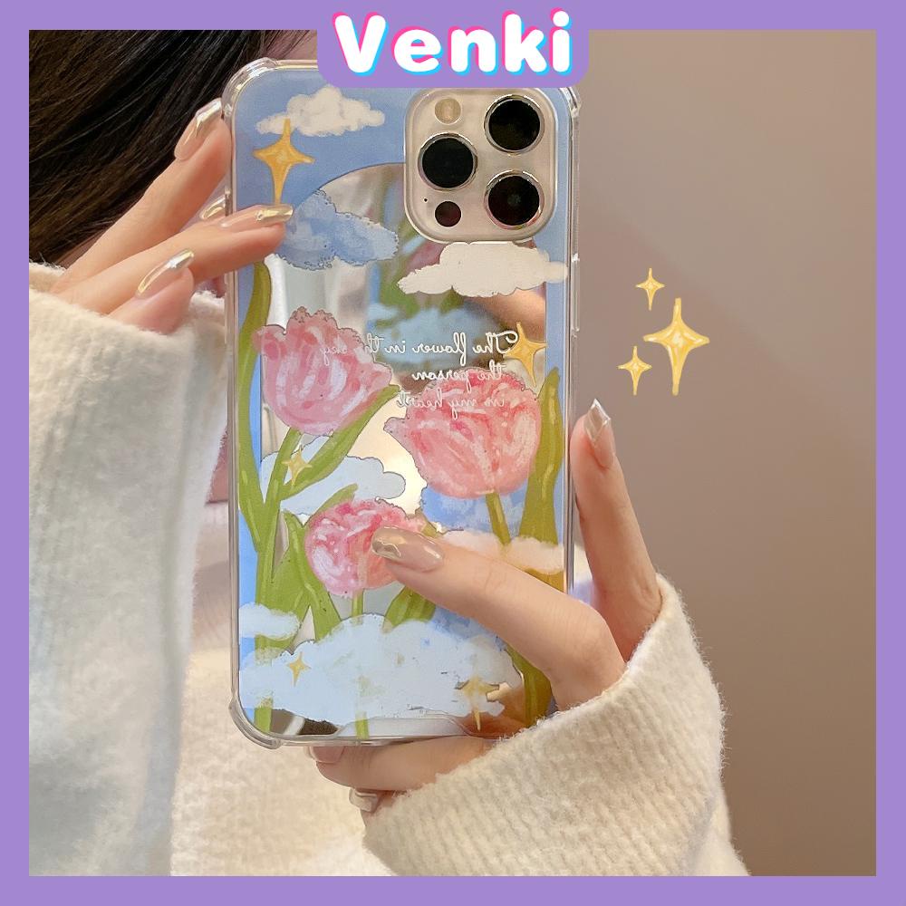 iPhone Case Acrylic HD Mirror Laser Airbag Shockproof Protection Camera Cute Oil Painting Pink Flowers Compatible For iPhone 11 iPhone 13 Pro Max iPhone 12 Pro Max iPhone 7 Plus xr