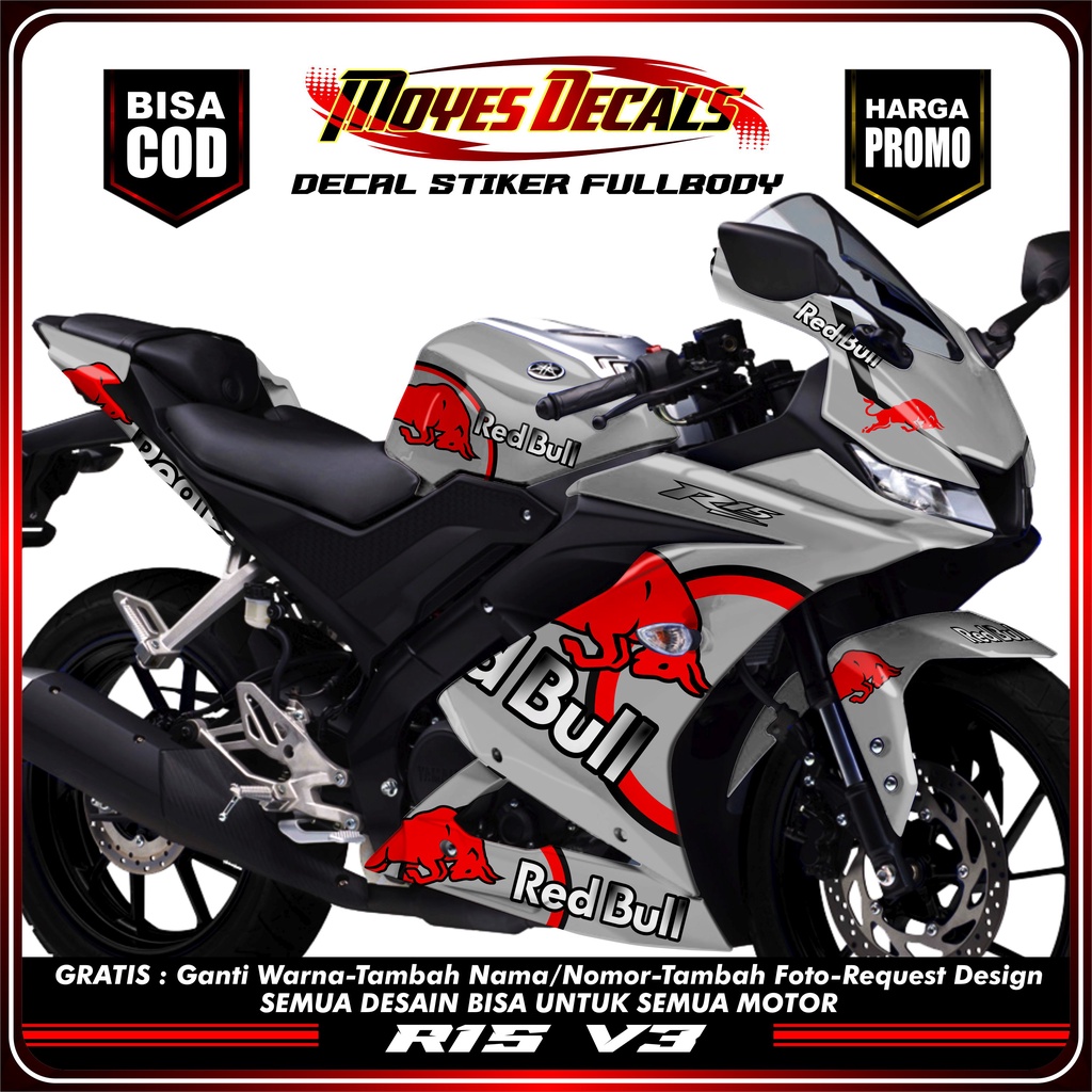 Stiker Decal Motor R15 V3 Motif Red Bull Variasi Stiker Fullbody