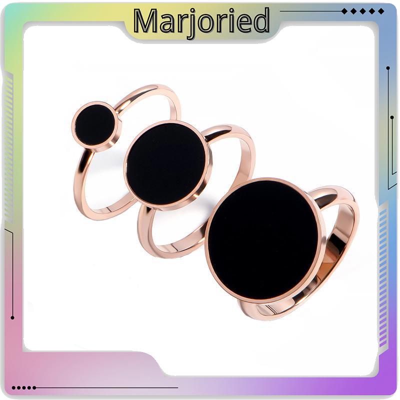 Cincin Titanium Premium Anti Karat Lapis Emas 18K Bentuk Bulat Cincin Wanita Bulat Hitam Anti Hitam-MJD