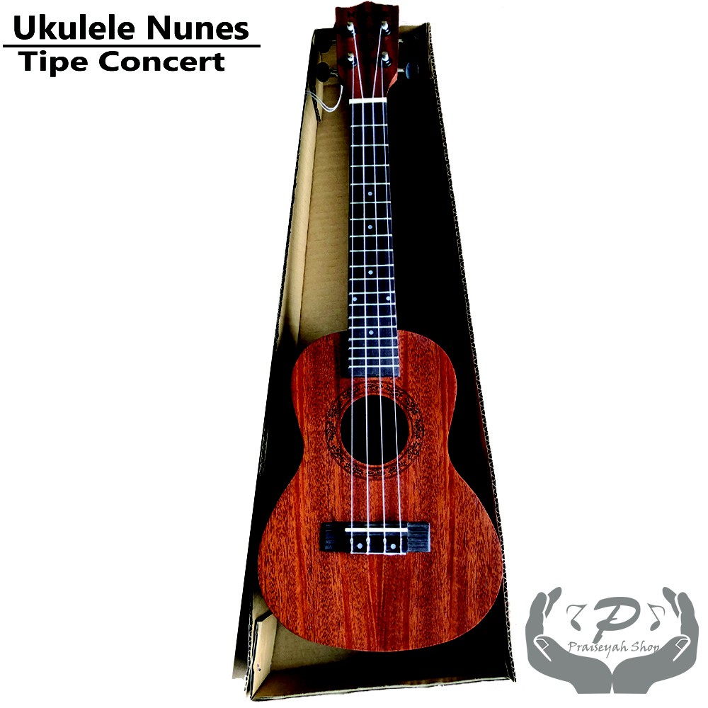 Nunes Ukulele Concert Kayu Natural Wood Gitar Kecil Kentrung Mini