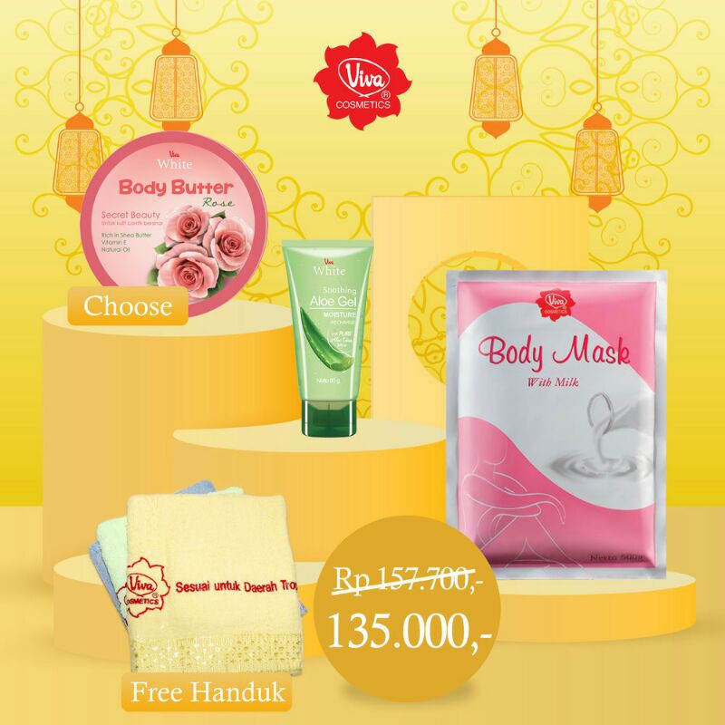 Paket Body Mask Milk Bath 500 gram Body Butter Aloe Vera Gel Viva