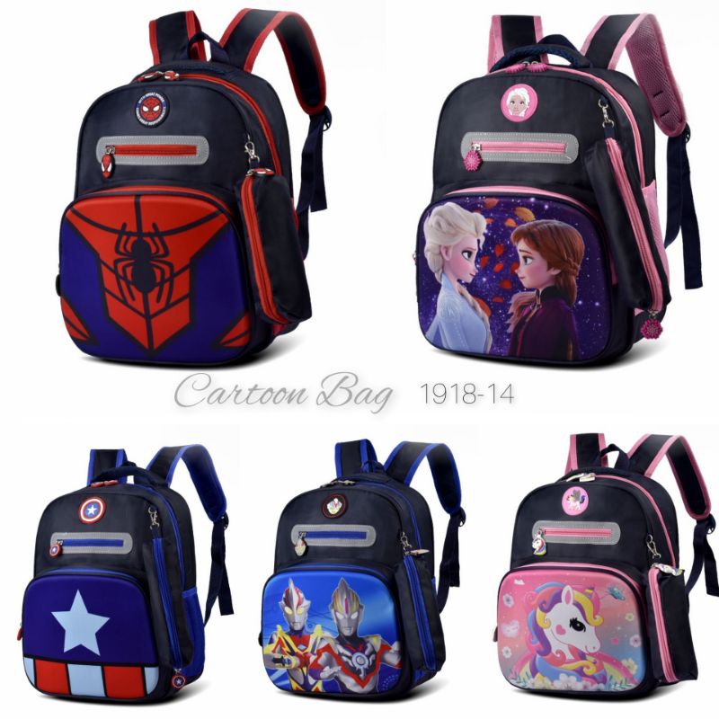 (BagShop) Tas Ransel Cartoon 1918-14 Inch , untuk anak TK Besar Menjelang SD ,Tas Ransel Cowok Dan C