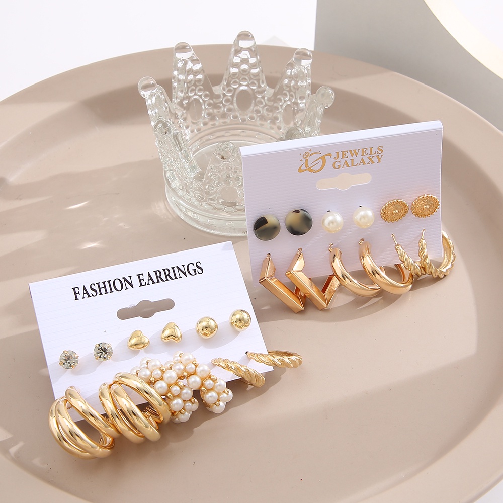 YEEZII 12 Pcs / Set Anting Stud Berlian Mutiara Bentuk Hati Warna Emas Untuk Aksesoris Perhiasan Wanita