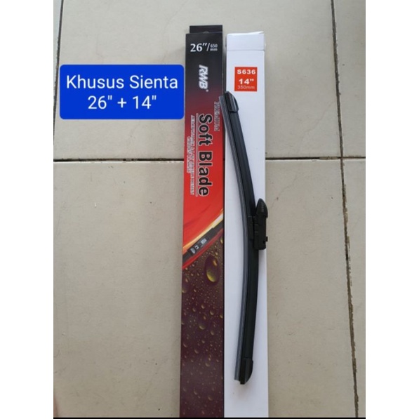 Wiper mobil untuk Toyota Sienta merk RWB 14 inch dan 26 inch sepasang untuk KACA DEPAN.