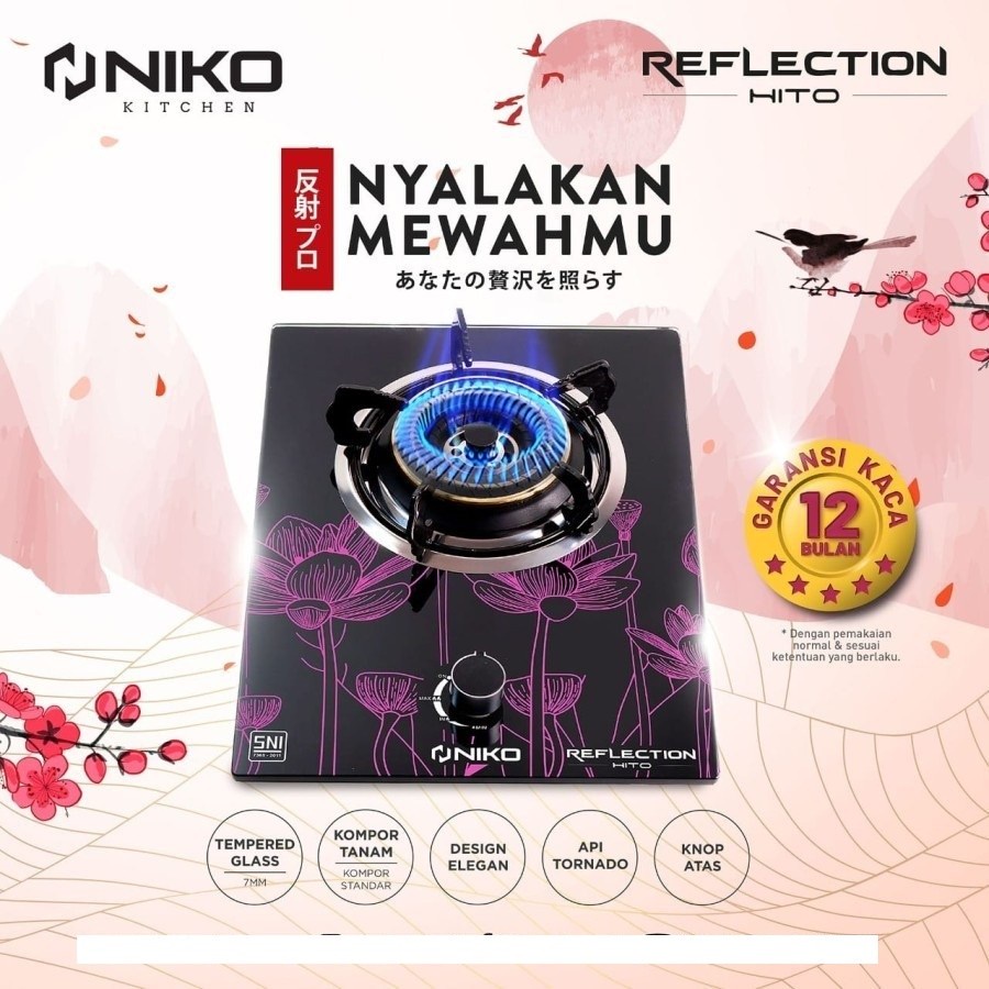 NIKO KOMPOR GAS TANAM 1 TUNGKU KACA REFLECTION HITO