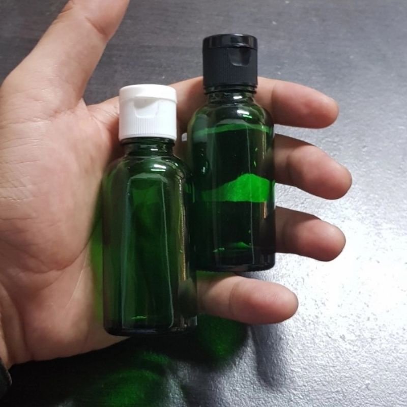 botol kaca 30ml tebal hijau tutup fliptop