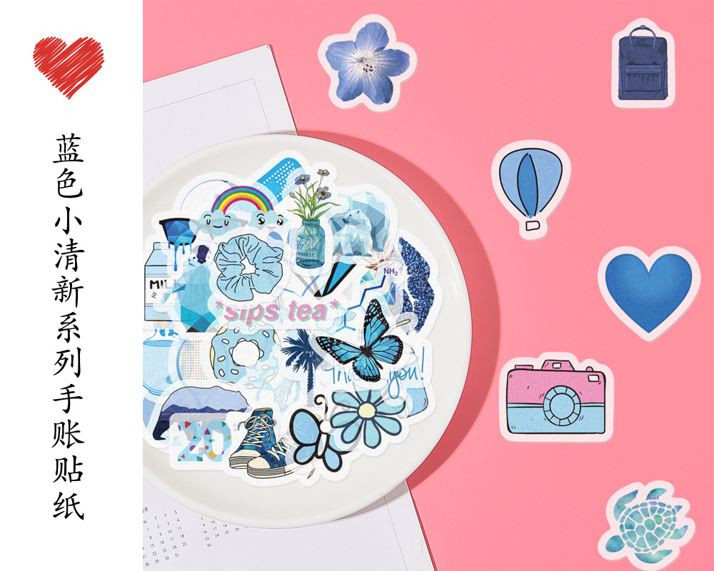 Blue small fresh VSCO and paper hand account stickers for DIY decoration diary book 40 pieces