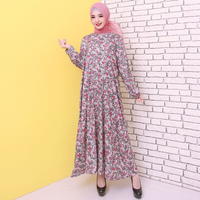 PROMO    Baju Gamis Wanita Gamis Jumbo Kaos Import 4L-5L Motif Bunga 9136