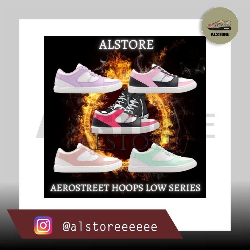 Aerostreet Hoops Low Pastel Series Putih Lilac/Mint/Pink/Pink Hitam/Hitam Fushia Size 36 37 38 39 40