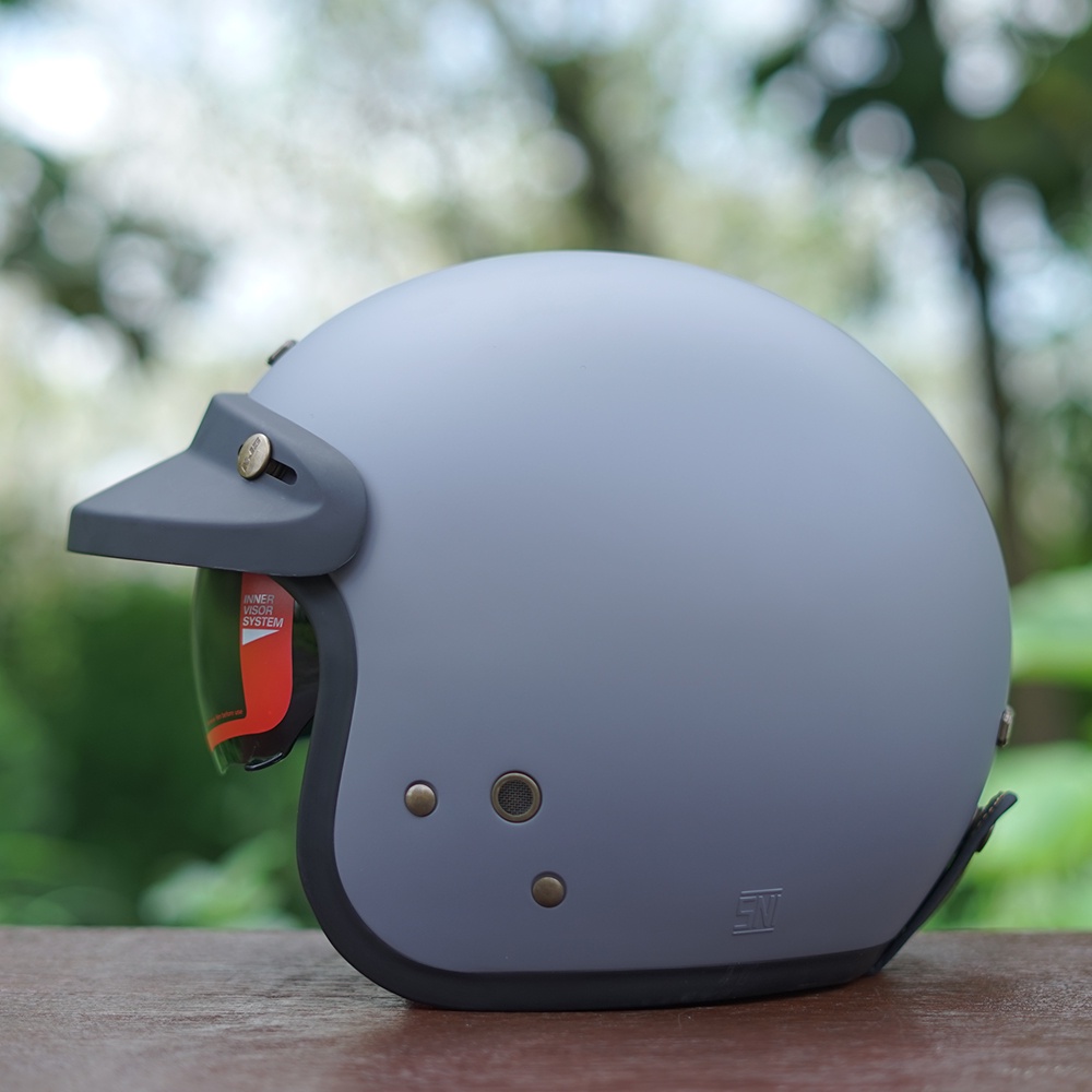 Helm NJS NX-2 NX2 Original Dewasa Premium Retro Inner Visor Paket Kaca Datar Atau Cembung-Stone Grey Doff