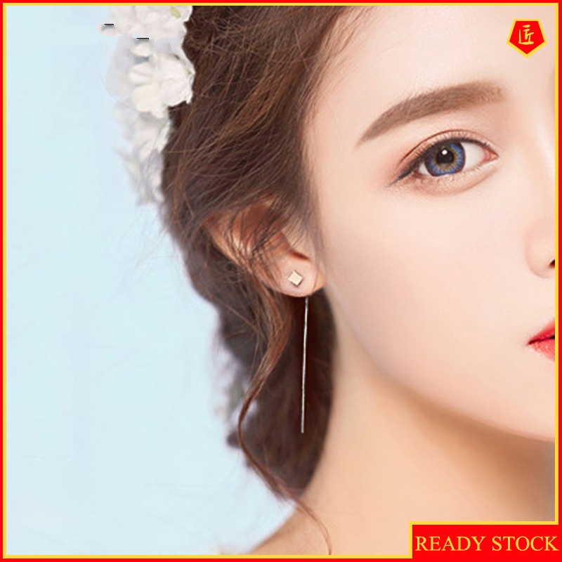 [Ready Stock]Simple Cube Square Stud Earrings Tassel Female Sweet Elegance