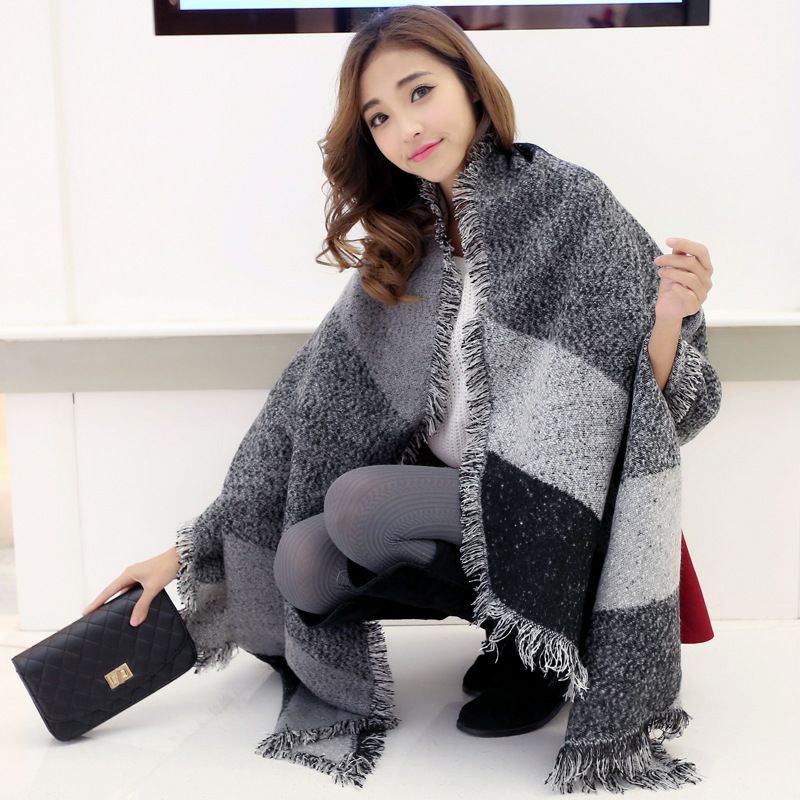 syal rajut wanita korea musim dingin winter premium import casual gradasi