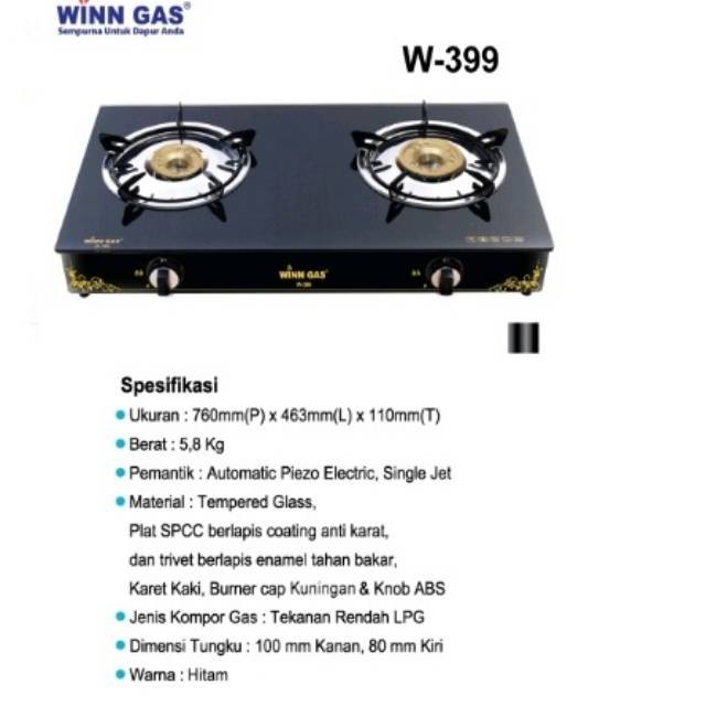 Kompor Gas 2 Tungku Kaca W399 Winn Gas