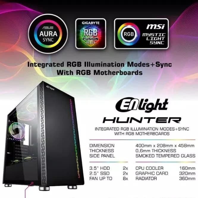 Gaming Case Enlight Hunter + 1 Fan ARGB | Casing Komputer