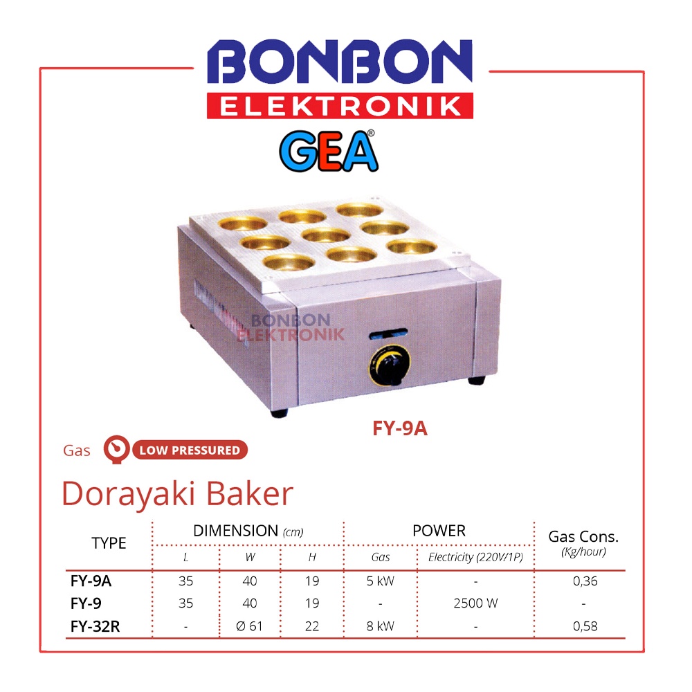 GETRA Dorayaki Baker Gas FY-9A / Mesin Pembuat Kue Bolu FY9A