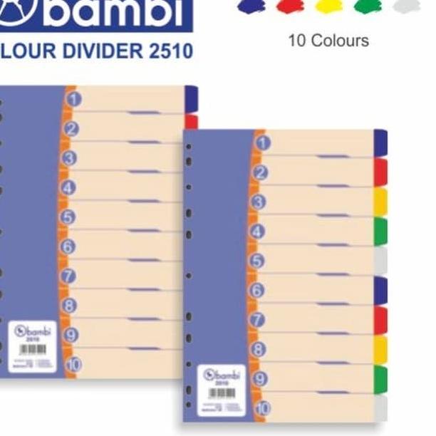 

Terbaru - BAMBI Divider Plastic Folio 10 WARNA 2510 Pembatas Binder Plastik F4 ,,