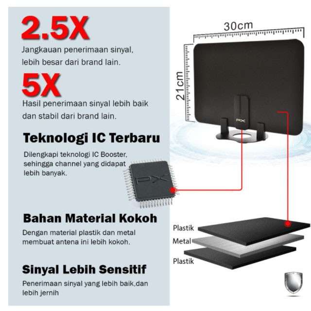 Antena TV Dinding Digital Analog Indoor DVB T2 + Booster PX UDA-3000A