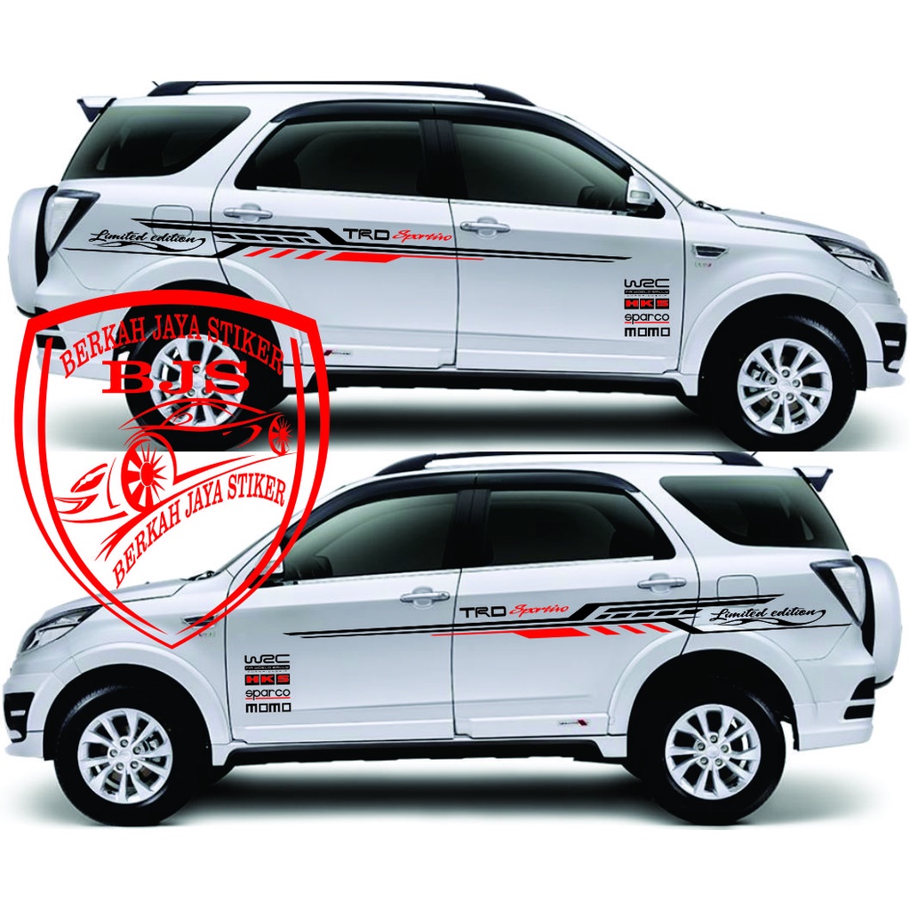 NEW STICKER VARIASI BODY SAMPING CUTTING STICKER DECAL VARIASI MOBIL TERIOS RUSH (HITAM MERAH) (PUTI
