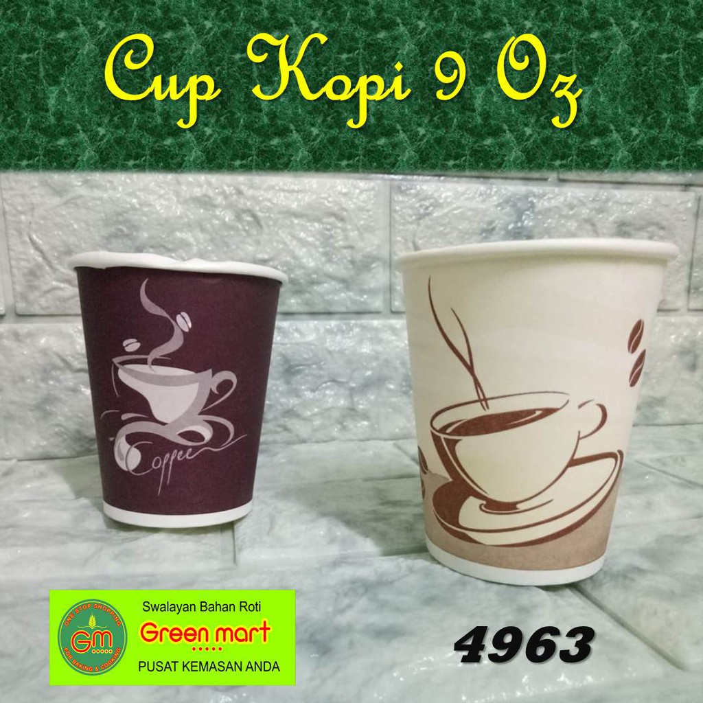 Cup Kopi Cup Kertas  Coffee Cup 9 Oz Tanpa Tutup Paper Cup Motif Kopi 1 pack Isi 50 Pieces. 4963