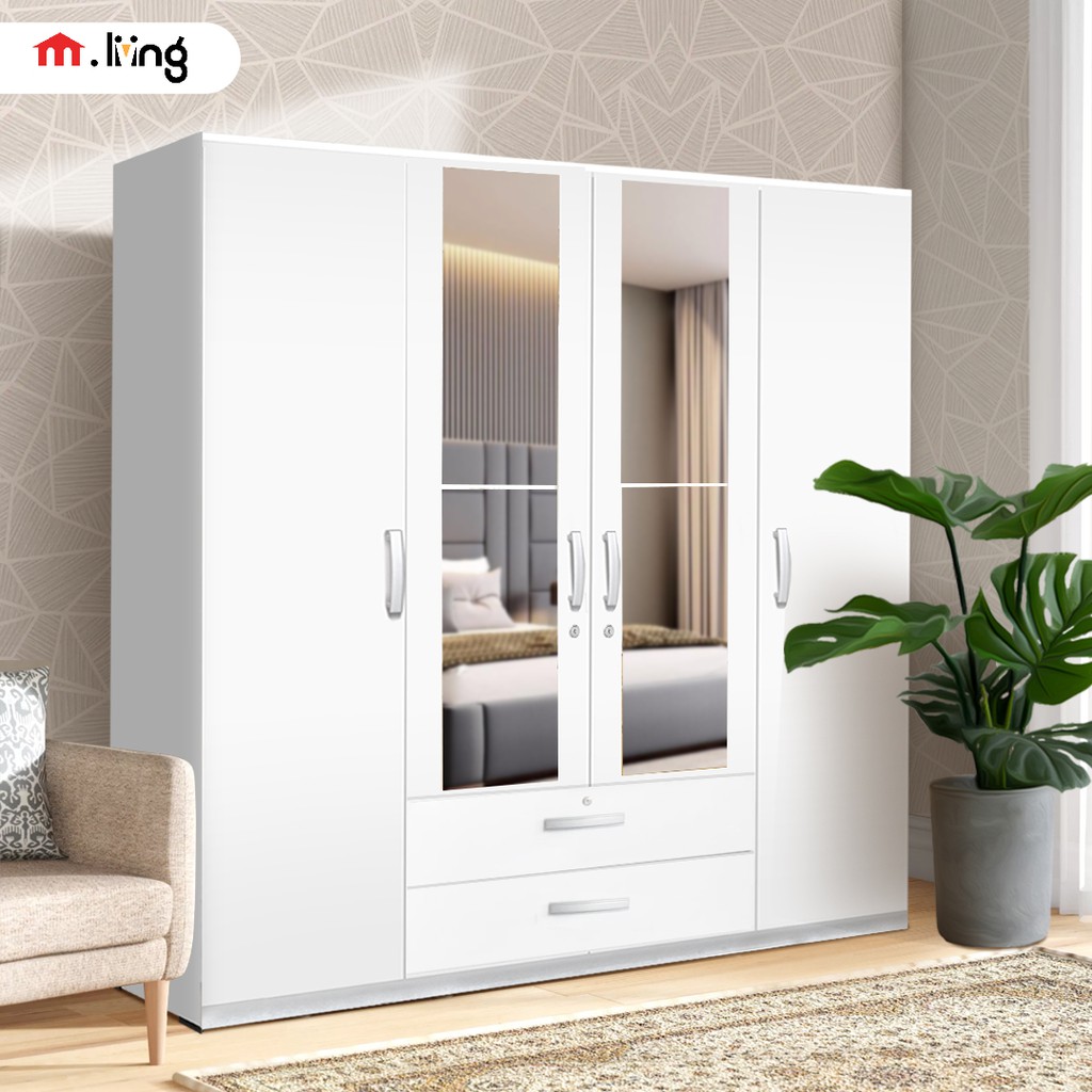 M.livingstore-furniture Lemari pakaian 4 Pintu Putih Baru WRL-ORC4M-WHT UK T2mtr L51 P160 cm