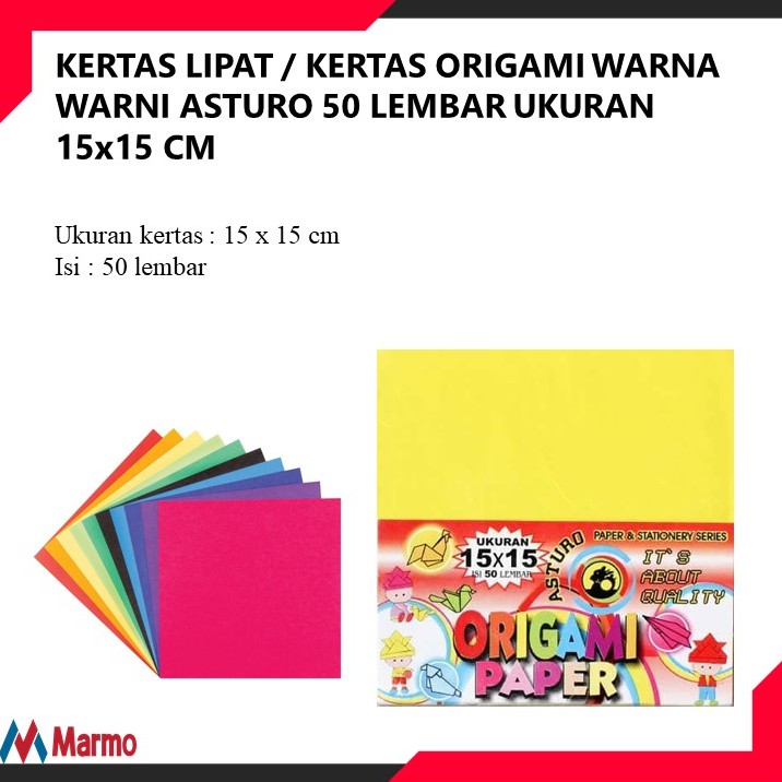 Jual KERTAS LIPAT / KERTAS ORIGAMI WARNA WARNI ASTURO 50 LEMBAR UKURAN