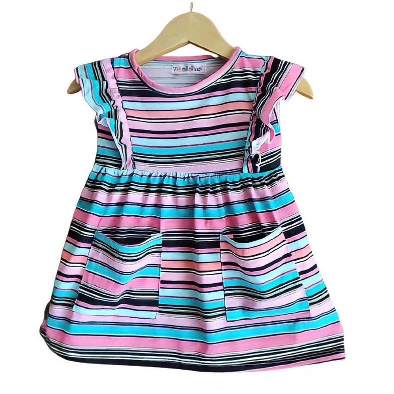 Baju Dress Anak Perempuan Cewek Lengan Pendek Bobokids Ruffle Usia 1- 3 Tahun Bisa Pilih Motif