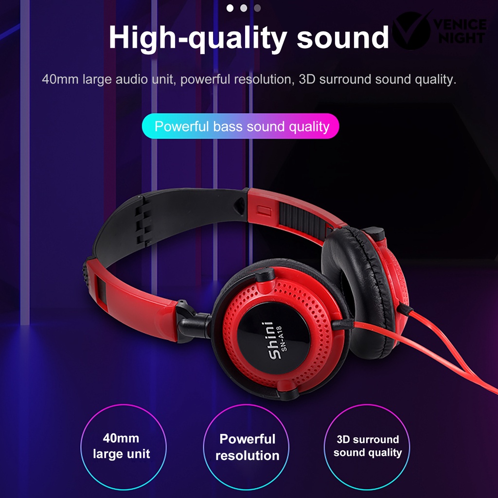 (VNEP) (Berkabel) Shini A18 Headset Headphone Mega Bass Lipat Portable Bahan ABS Untuk Musik