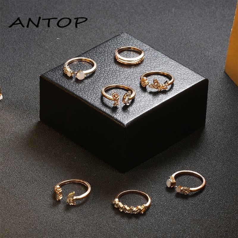 7 Set Cincin Bentuk Kupu-Kupu Bintang Bulan Warna Emas Gaya Retro Bohemian ANTOP