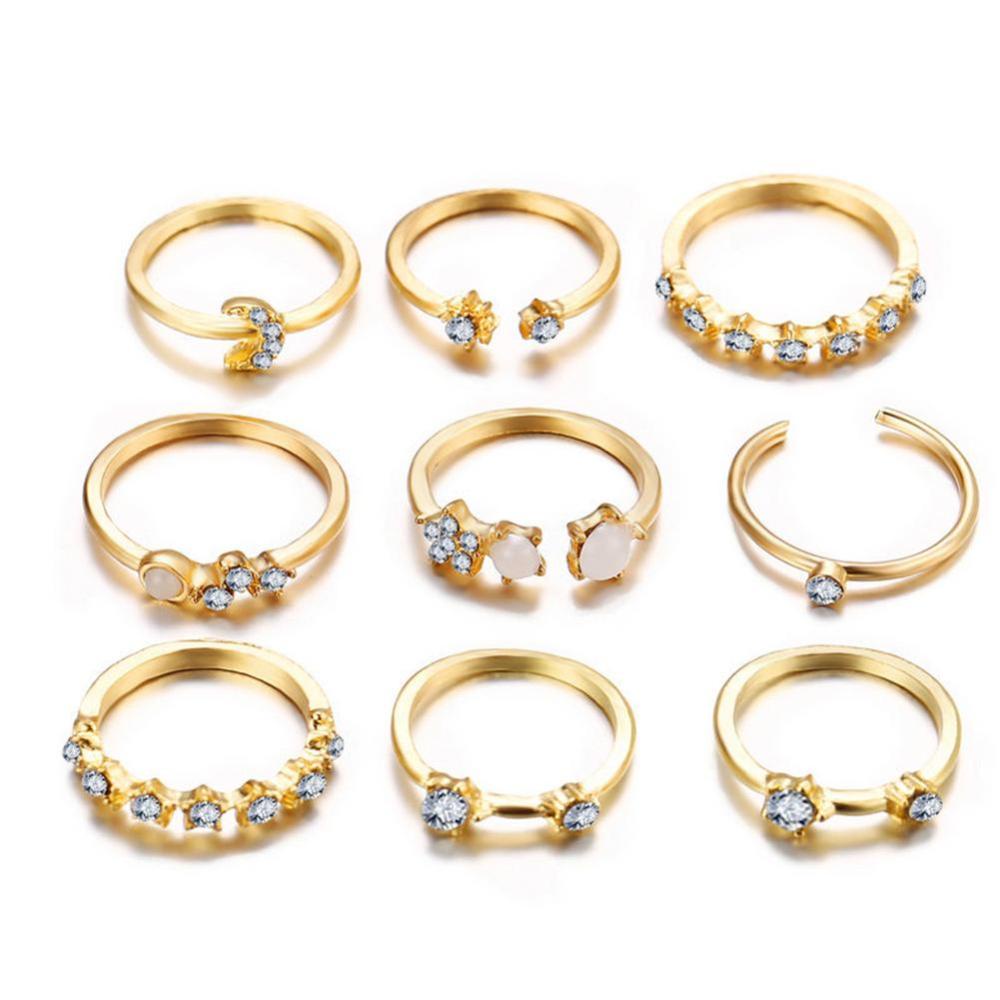 Timekey 9PCS / Set Cincin Buku Jari Aneka Bentuk Gaya Vintage Bohemia Untuk Wanita A7K1