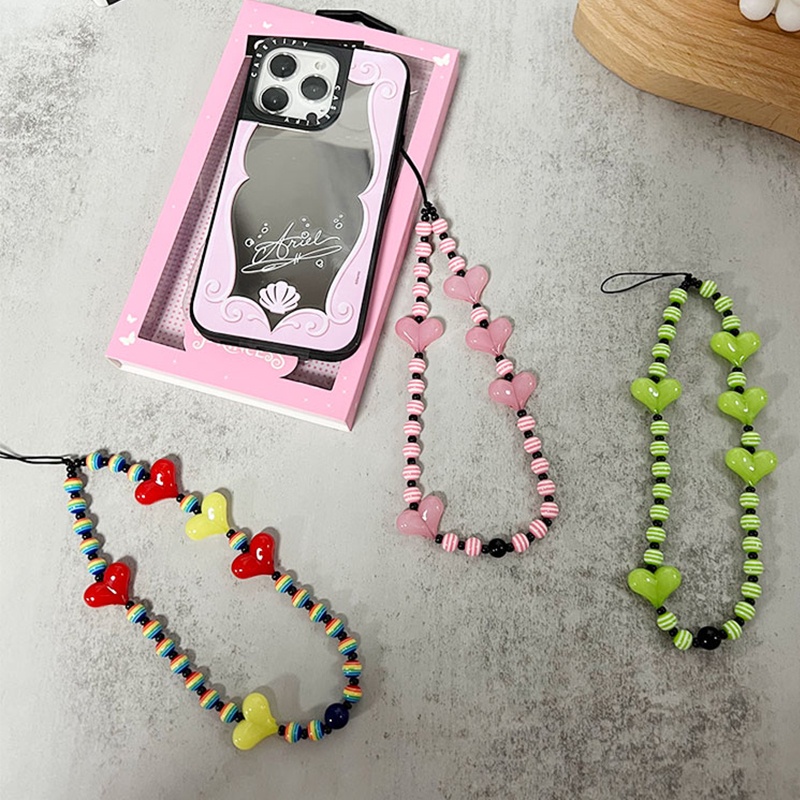 Tali Lanyard Handmade Gaya Korea Jennie Motif Hati Warna-Warni Untuk Handphone